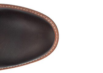 Close Up of Brown Leather Boot Toe with Stitching