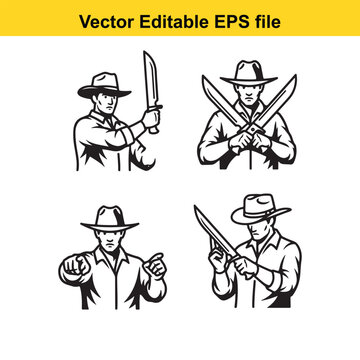 Cowboy with knives and gun
