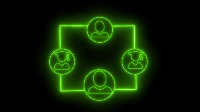 Interconnected user icons in education and collaboration animation