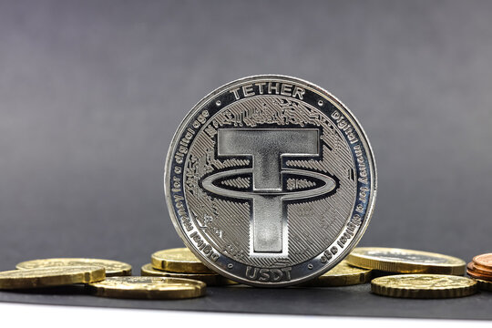 A Tether USDT cryptocurrency above Euro cents
