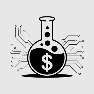 Geometric flask with bubbling dollar sign vector &ndash; Great for financial results, scientific breakthrough, or technology investment themes.