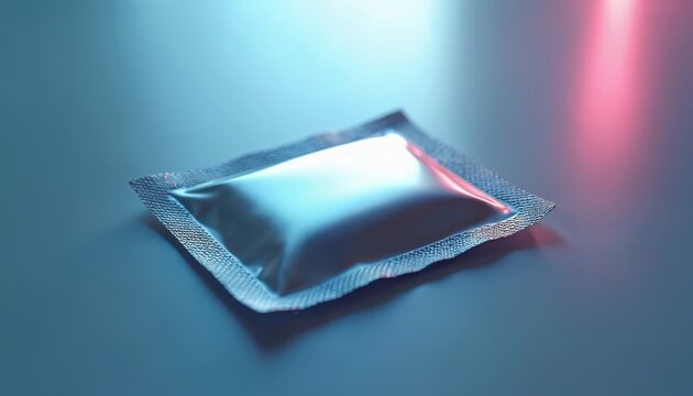 Single condom package shown in wrapper. Item for safe sex protection and contraception. Product for family planning and sexual health awareness. - Powered by Adobe