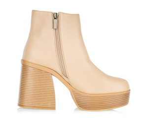 Beige Platform Ankle Boot with Block Heel