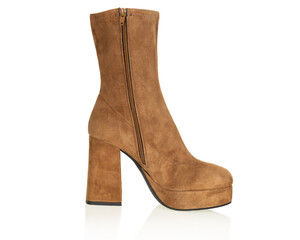 Brown Suede Platform Boot Side Zipper