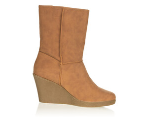Brown Womans Mid Calf Wedge Boot