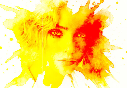 Yellow And Red Watercolor Paint Photo Effect