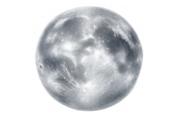 Full moon against a transparent background showing glowing lunar surface and craters, representing celestial body, astrology, and space exploration concepts