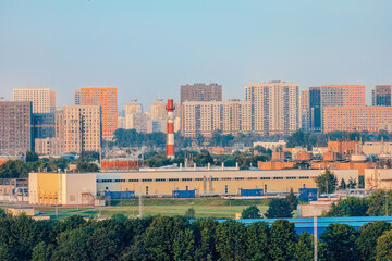 Urban landscape with a combination of industrial and residential buildings in Moscow