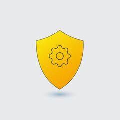 Yellow Shield Icon with Gear Symbol