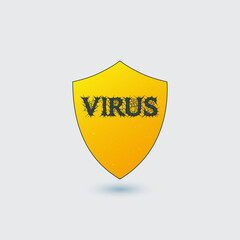 A yellow shield with the word VIRUS written on it in black letters