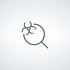 A simple line drawing of a magnifying glass with a virus on a white background