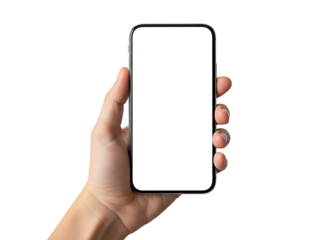 Hand holding smartphone isolated on transparent background