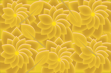 Abstract yellow floral pattern with stylized leaves vector background.