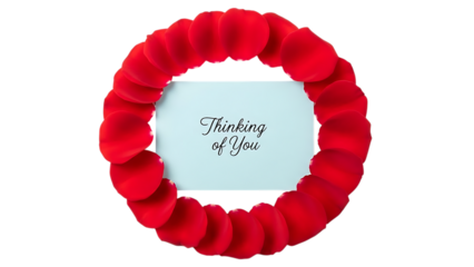 Thinking of you message with red roses isolated on transparent background