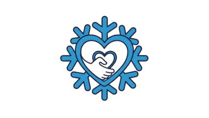 Heart shaped snowflake with handshake symbolizing love and trust isolated on transparent background