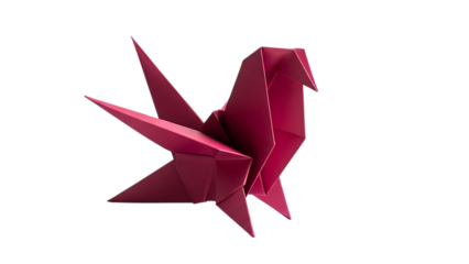 Red origami bird on white background isolated on transparent background