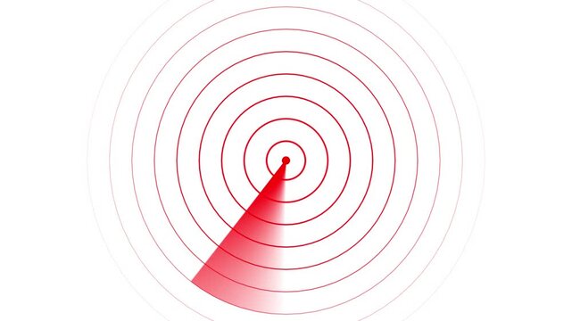 Red Radar Sweep on White Background with Concentric Circles