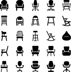 Minimal Couch and Sofa Vector Icons Black and White Line Art for Home Interior and Furniture Design