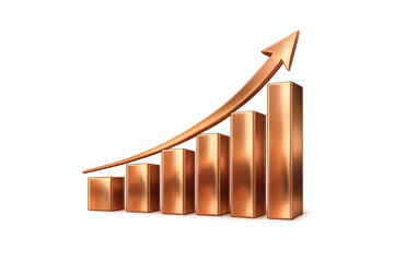 Bronze bar chart showing financial success and profit growth, an upward arrow symbolizing business market trend