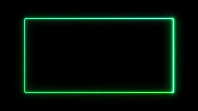 Unfinished Green Neon Rectangle Frame on Black Background