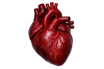Human anatomical heart model showing arteries and veins for medical study and cardiology presentations