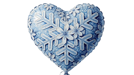 Beautiful blue heart shaped snowflake ornament isolated on transparent background