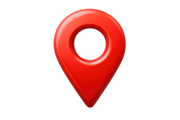 Red glossy 3d map pin icon marking a location, showing a navigation point for travel, destinations, and mapping applications