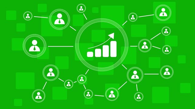 Man with chart business web diagram. People communication chain system animation background. 4k video