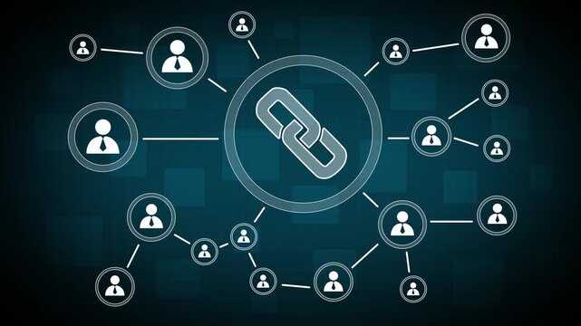 Business button web link sign. People communication chain system animation background. 4k video