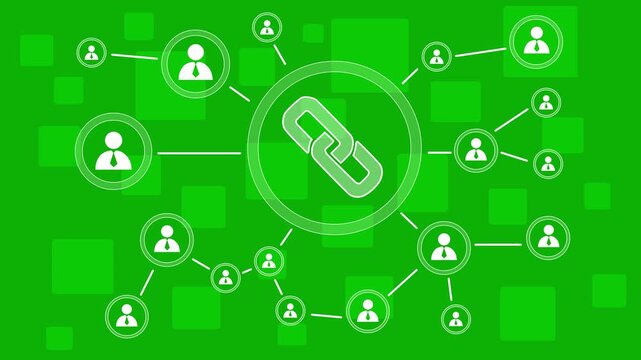 Business button web link sign. People communication chain system animation background. 4k video