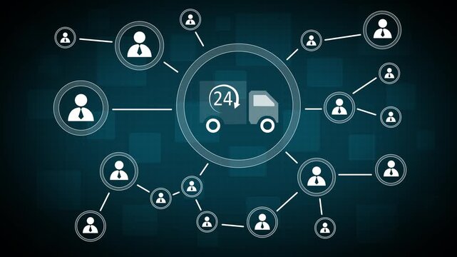 Business button 24 hours and 7 day service icon web. People communication chain system animation background. 4k video