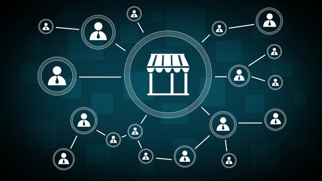 Man with house sign network icon. People communication chain system animation background. 4k video