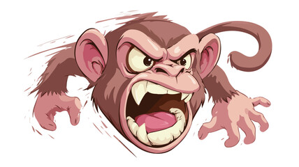 Fierce Angry Monkey Cartoon on White Background Vector with Outline