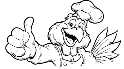 Happy Cartoon Chef with Chicken Showing Thumbs Up Vector Illustration