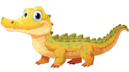 Adorable Baby Crocodile Cartoon Vector with Outline on White Background