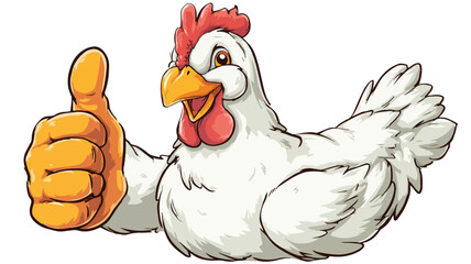Smiling Cartoon Chicken Showing Thumbs Up on White Background