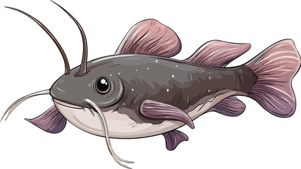 Adorable Cartoon Catfish Illustration on White Background with Outline for Design Projects