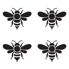 Bee Icon Set Black Insect Silhouettes Vector