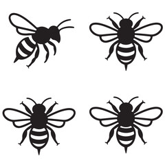 Bee Silhouette Vector Icon Set Isolated on White Background