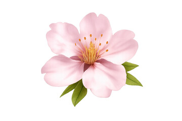 Fototapeta premium Delicate pink sakura flower blooming, showing soft petals and a yellow center, representing spring, nature, and beauty