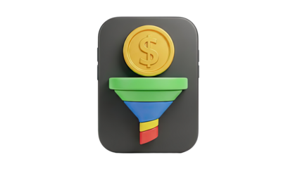 3D Icon of Sales Funnel and Dollar Coin