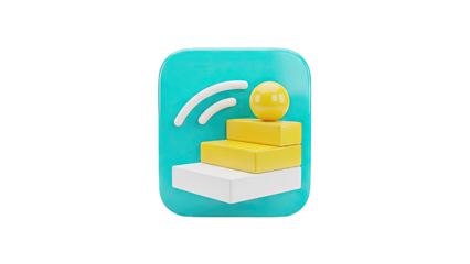 3D Icon: Wi-Fi Signal and Staircase with Yellow Ball