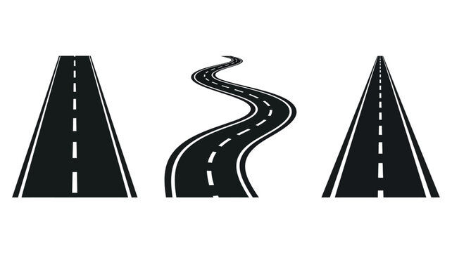 Three road pathways depicted in a stark black and white silhouette