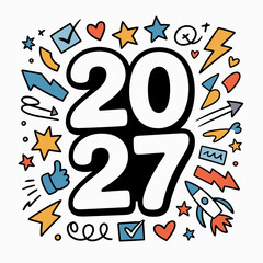 Playful 2027 sketchbook style vector &ndash; Suitable for hand-drawn aesthetic projects or festive content.