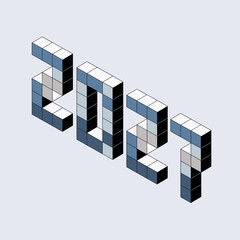 Isometric 3D blocks forming 2027 &ndash; Great for construction industry, architectural design, or block-based logic.