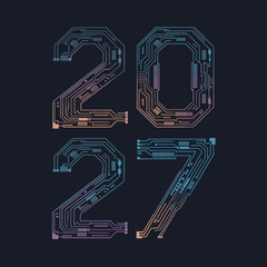 Futuristic 2027 microchip circuit numbers &ndash; Perfect for cyber security, high-tech branding, or digital evolution.