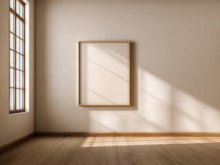 Minimalist Interior Frame Mockup with Empty Frame in Japandi Style Interior