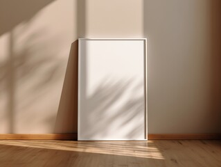 Minimalist Interior Frame Mockup with White Empty Frame with Natural Light and Shadow