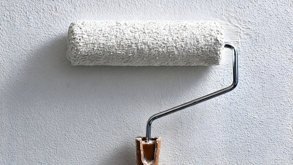 Fototapeta premium Detailed view of even paint application demonstrating smooth roller technique in residential interiors