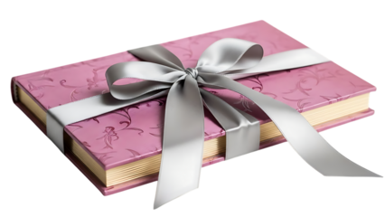 Beautiful pink book wrapped with silver ribbon